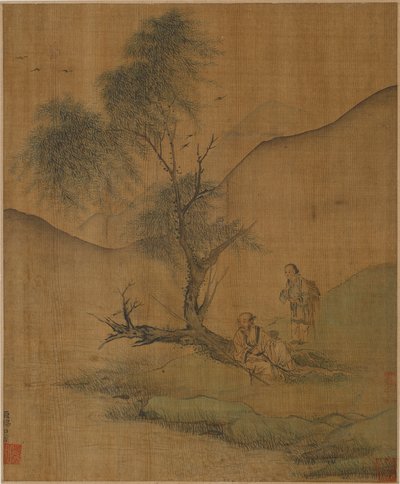 Rustend onder wilgen, Mogelijk Ming-dynastie, 1368-1644 door Unbekannt