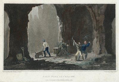 Rotszout: Mijnwerkers aan het werk in een zoutmijn bij Krakau, Polen, c1820 door Unbekannt
