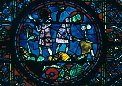 Roland breekt zijn zwaard en blaast op zijn hoorn, glas-in-lood, kathedraal van Chartres, Frankrijk, 1194-1260 door Unbekannt