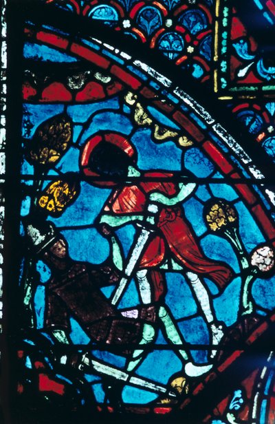 Roland doorboort de reus Ferragut in de navel, glas-in-lood, kathedraal van Chartres door Unbekannt