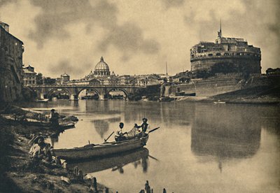 Rome - De Tiber - Kasteel en Brug van S. Angelo. Koepel van St. Pieter, 1910 door Unbekannt