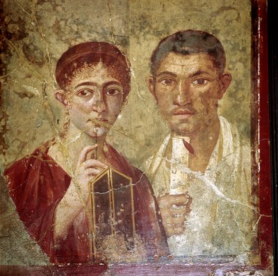 Romeins portretschilderij van Terentius Neo en zijn vrouw, Pompeii, Italië door Unbekannt