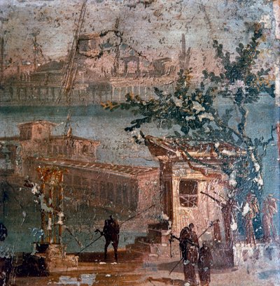 Romeinse muurschildering van idyllisch landschap, Pompeii, 1e eeuw door Unbekannt