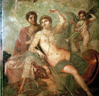 Romeinse muurschildering van Cupido, Venus en Mars, Pompeii, Italië door Unbekannt