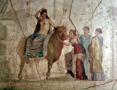 Romeinse muurschildering van De Roof van Europa, Huis van Jason, Pompeii, Italië door Unbekannt