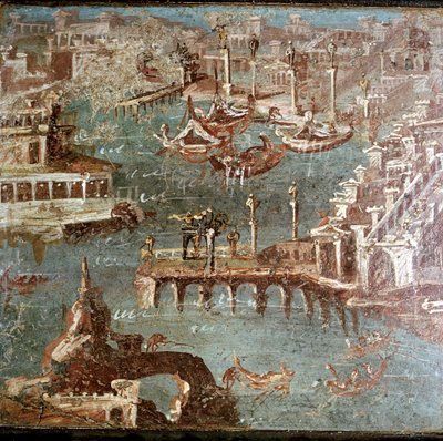 Romeinse muurschildering van een havenscène, Stabiae, nabij Pompeii, Italië door Unbekannt