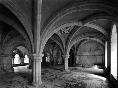 Romaans architectuur: uitzicht op de kapittelzaal van de Cisterciënzer abdij van Fontenay gesticht in 1118 (Côte d