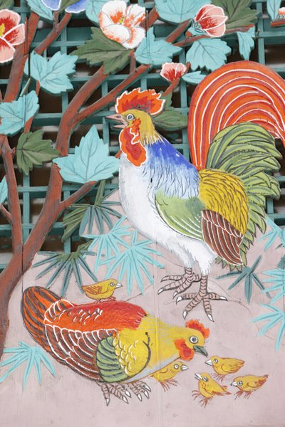 Haan, hen en kuikens, Seoul, Zuid-Korea door Unbekannt