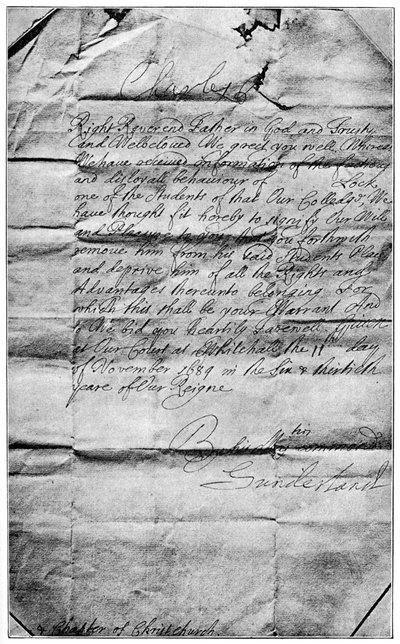 Koninklijk mandaat om de naam van Locke te wissen uit de studenten van Christ Church, Oxford, 1684, 1894 door Unbekannt