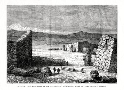 Ruïnes van Inca-monumenten in de omgeving van Tiahuanacu, ten zuiden van het Titicacameer, Bolivia, 1877 door Unbekannt