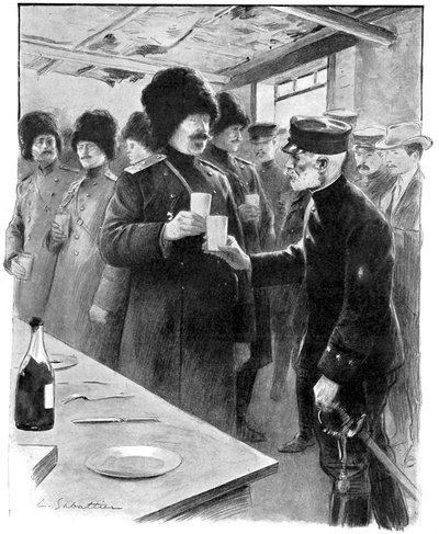 Russische en Japanse generaals delen een toast, Russisch-Japanse Oorlog 1904-5 door Unbekannt