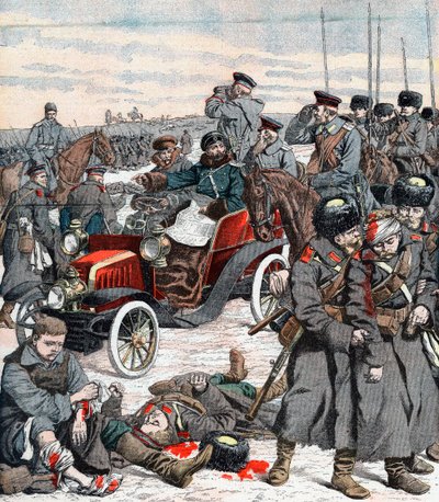 Russische generaal die de campagne vanuit zijn auto leidt, Russisch-Japanse oorlog, 1904 door Unbekannt