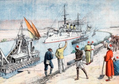 Russische oorlogsschepen die door het Suezkanaal varen, Russisch-Japanse Oorlog, 1904-5 door Unbekannt