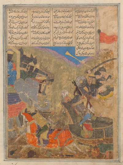 Rustam Vecht tegen Sava, Folio uit een Shahnama Boek der Koningen, 15e eeuw door Unbekannt