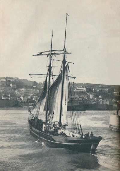 Zeilen naar Newlyn Haven, de Isabella, een tweemaster Lancashire type schoener door Unbekannt