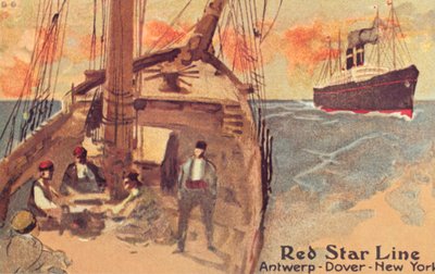 Zeilschip en Red Star oceaanstomer door Unbekannt