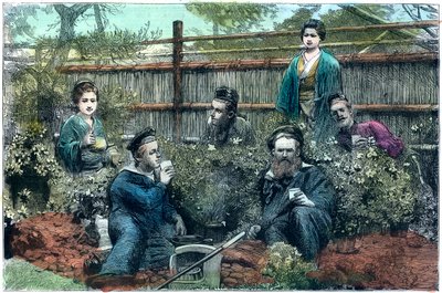 Matrozen van HMS Challenger drinken thee in een theehuis nabij Yokohama, Japan, 1888 door Unbekannt