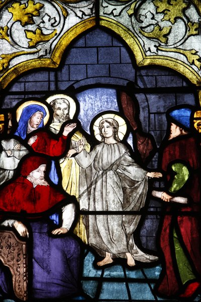 Saint-Corentin kathedraal, Quimper glas-in-lood: Jezus en de wetgeleerden, Quimper, Frankrijk door Unbekannt