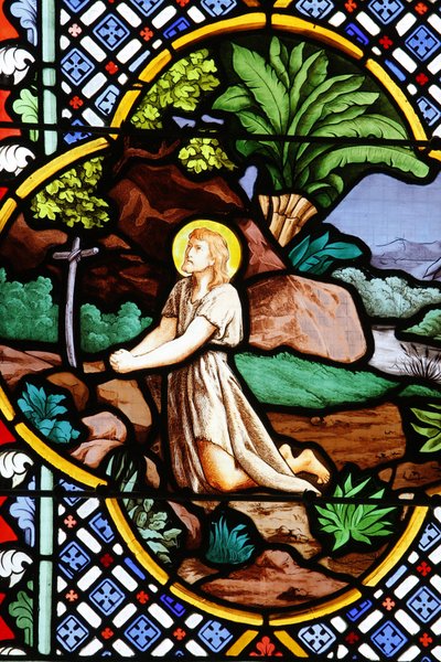 Kathedraal van Saint-Corentin, Quimper glas-in-lood: Johannes de Doper in de woestijn, Quimper, Frankrijk door Unbekannt