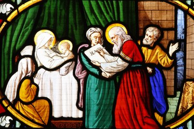 Saint-Corentin kathedraal, Quimper glas-in-lood: geboorte van Johannes de Doper, Quimper, Frankrijk door Unbekannt