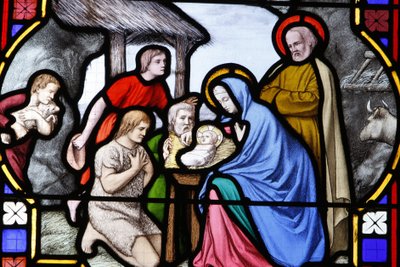 Kathedraal van Saint-Corentin, Quimper glas-in-lood: aanbidding door de herders, Quimper, Frankrijk door Unbekannt