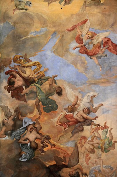 Fresco op het plafond van de basiliek van Sint Ambrosius en Sint Carolus, Rome, Italië door Unbekannt