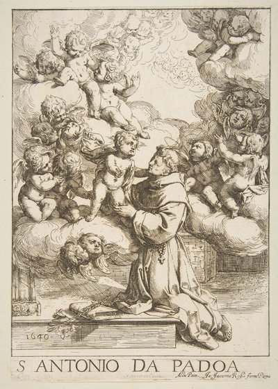 Sint Antonius van Padua aanbidt het Christuskind, kopie naar Cantarini, 1640 door Unbekannt
