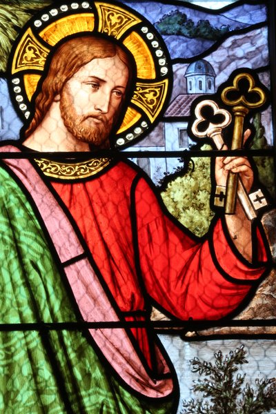 Saint Fargeau kerk. Glas-in-lood raam. Jezus door Unbekannt