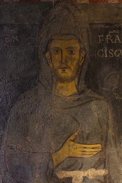 Sint Franciscus van Assisi (detail) van zijn oudste portret, 13e eeuw door Unbekannt