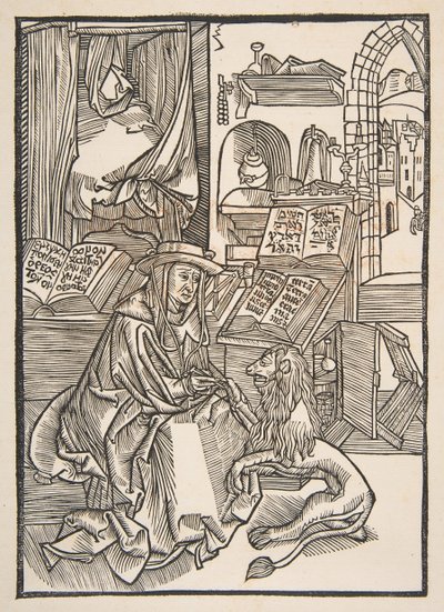 Sint Hiëronymus die een Doorn uit de Poot van de Leeuw Haalt, Lyon 1508 kopie door Unbekannt