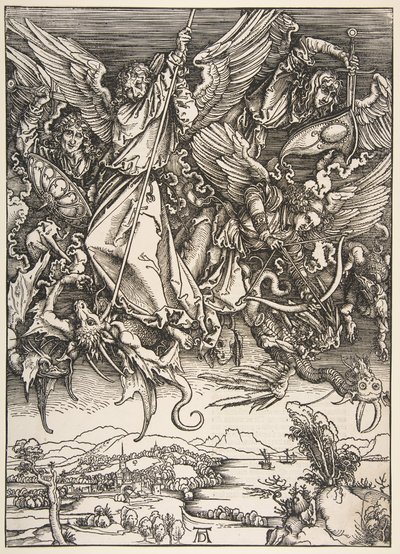 Sint Michaël die de Draak Bestrijdt, uit De Apocalyps, 1498 door Unbekannt