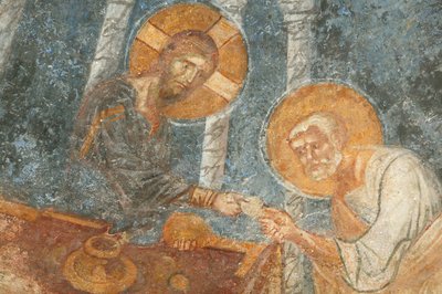 Sint Nicolaaskerk fresco: Jezus met apostel, Myra, Turkije door Unbekannt