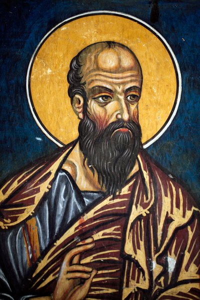 Heilige Paulus: Byzantijnse fresco uit de 14e eeuw (1332) Nathex, zuidmuur Phorbiotissa Maagdkerk, Asinou Unesco-site Troodos regio, Cyprus door Unbekannt