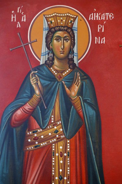 Sint Katharina fresco in Heilige Kruiskerk, Pedoulas, 20150510, Pedoulas, Cyprus door Unbekannt