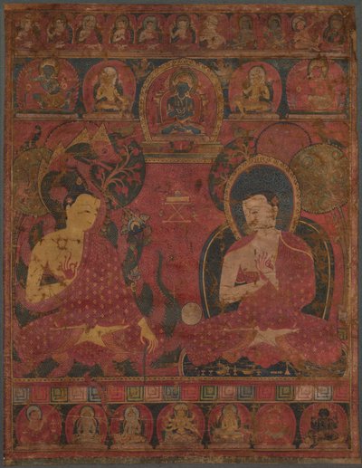 Sakyamuni met een discipel Thangka, 14e eeuw door Unbekannt