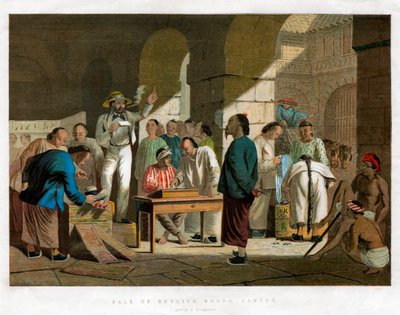 Verkoop van Engelse goederen, Canton, 1858 door Unbekannt