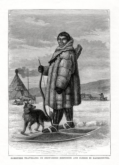 Samojeden reizen op sneeuwschoenen, Rusland, 1877 door Unbekannt