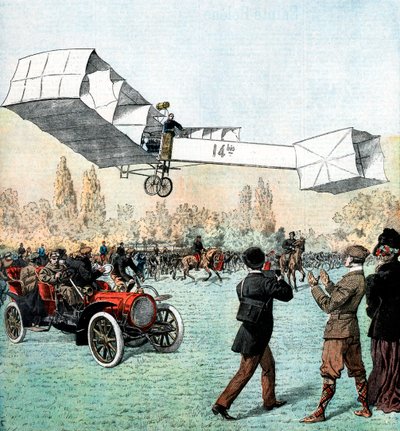 Santos-Dumont maakt de eerste gemotoriseerde vlucht in Europa, Parijs, 1906 door Unbekannt