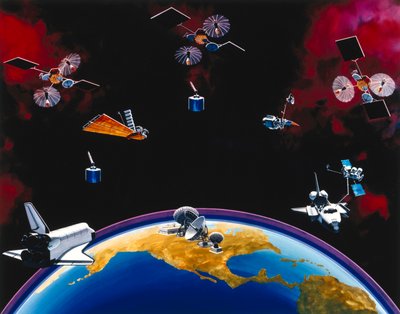 Satellieten, Communicatie, USA TDRSS-constellatie en grondstation door Unbekannt