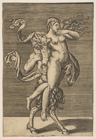 Sater die een nimf draagt en haar rechterarm vasthoudt, ca. 1515-1600 door Unbekannt