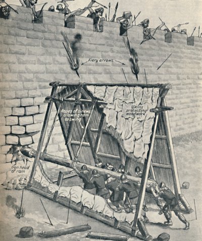 Saksen slaan een stadsmuur neer, ca. 1934 door Unbekannt