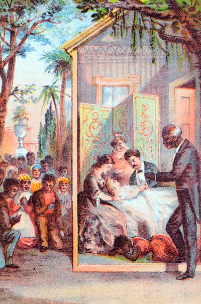 Scène uit Harriet Beecher Stowes De hut van Oom Tom, ca. 1870 door Unbekannt