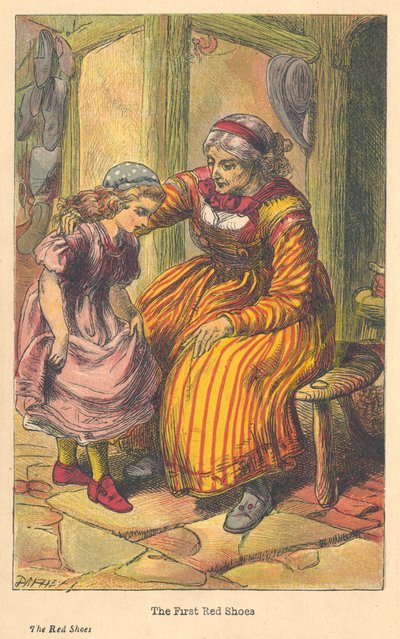 Scène uit De Rode Schoentjes van Hans Christian Andersen door Unbekannt