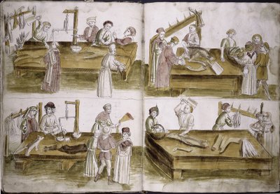 Scène uit het marktleven met slagers uit: Ulrich Richental Kroniek van het Concilie van Konstanz, 1414-1418 door Unbekannt