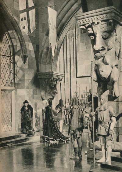 Scène in het Paleis van Lodewijk XI. Uit de film: The Beloved Rogue. Decors door William Cameron Me door Unbekannt