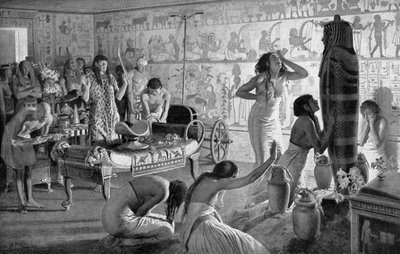 Rouwscène bij de dodentempel van Toetanchamon, Egypte, 1325 v.Chr. 1933-1934 door Unbekannt