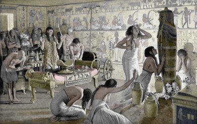 Rouwscène bij de dodentempel van Toetanchamon, Egypte, 1325 v.Chr. 1933-1934 door Unbekannt