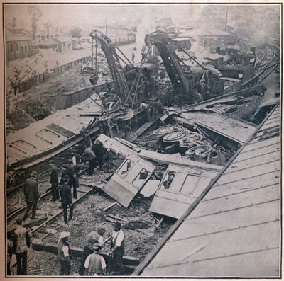 Scène van de verschrikkelijke spoorwegramp in Salisbury, 1906 door Unbekannt