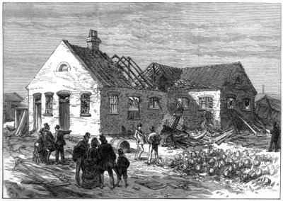 Scène van de explosie in de patroonfabriek, Greenwich Marshes, 1872 door Unbekannt