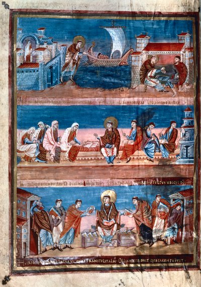 Scènes uit het leven van St. Hiëronymus, uit de Bijbel van Karel de Kale, 9e eeuw door Unbekannt